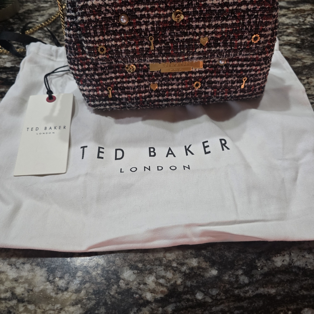 Ted Baker Tweed Crossbody Bag - Black, Red, and Gold